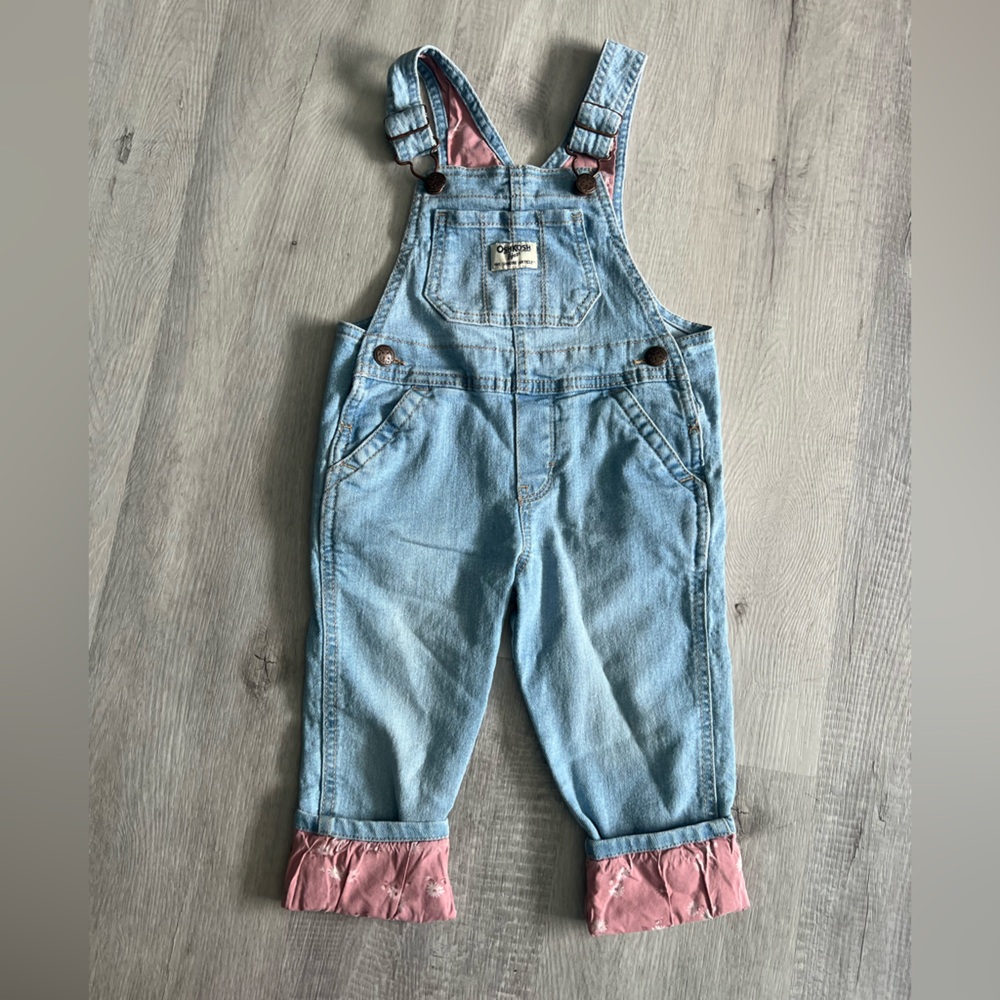 Vintage OshKosh B'gosh Denim Overalls with Pink Cuffs - Picture 1 of 5